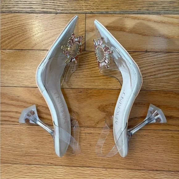 Transparent Point Toe Slingback Pump with Rhinestone Embellishment - Picture 12 of 16